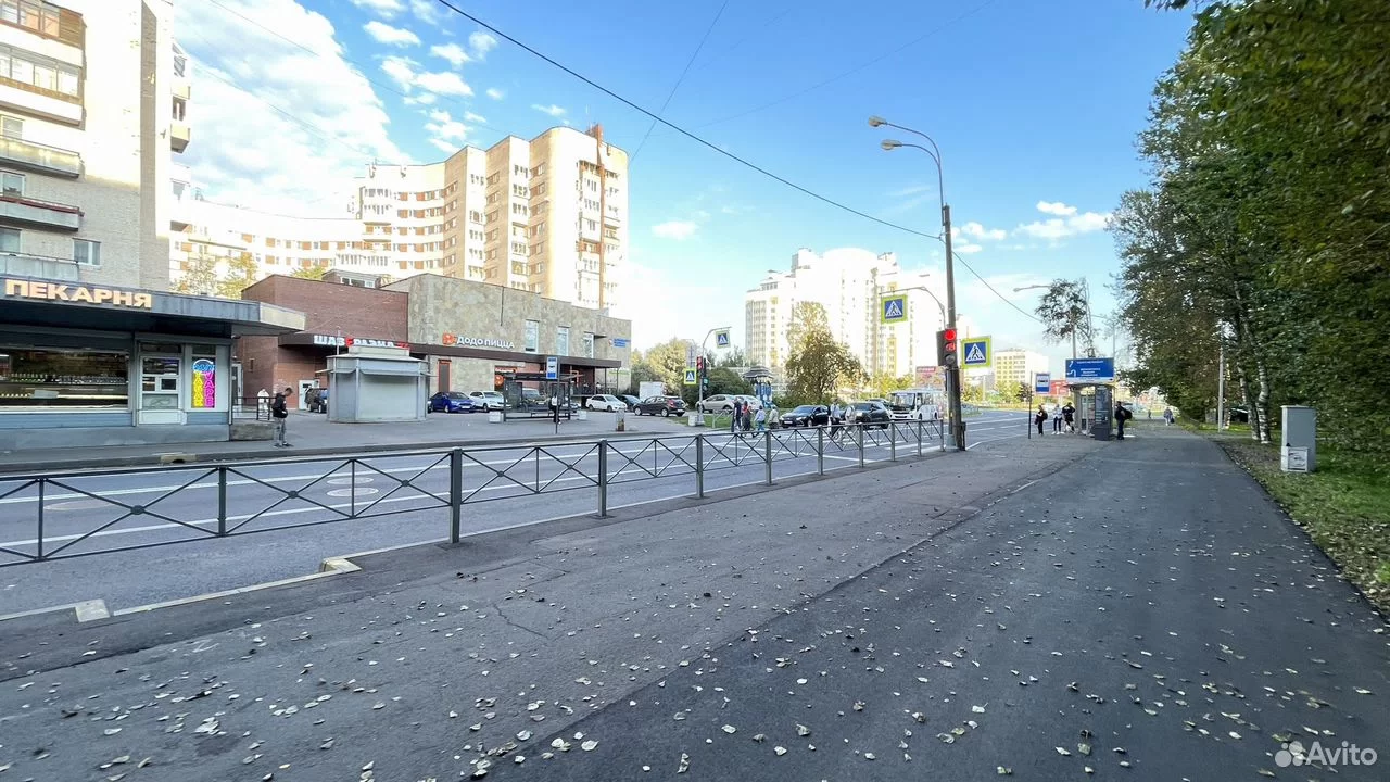 Оживлённая улица с магазинами и пешеходной зоной.